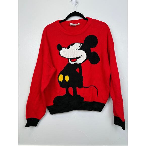 Vintage Disney Mickey Mouse Sweater XL Red Knit 90s Mickey & Co. J.G. Ho - Picture 1 of 9